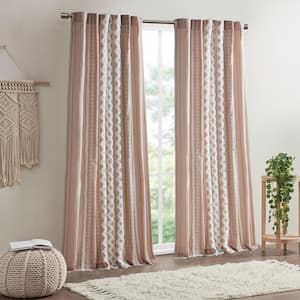 Imani Blush 50 in. W x 84 in. L Cotton Printed Window Curtain with Chenille Stripe and Lining