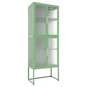 23.7 in. W x 13.8 in. D x 53.5 in. H Mint Green Linen Cabinet with Adjustable Shelves and 4 Glass Doors for Living Room