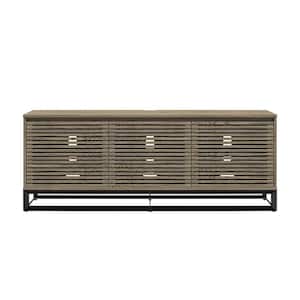 68 in. Media Console with Beveled Steel Base for TVs up to 77 in., Sterling Oak Wood Veneer