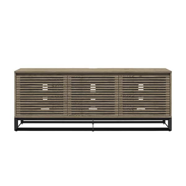 ALPHASON STUDIO 68 in. Media Console with Beveled Steel Base for TVs up to 77 in., Sterling Oak Wood Veneer