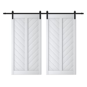 96 in. x 84 in. Solid Core Finished White MDF Herringbone Design Barn Door Slab with Hardware