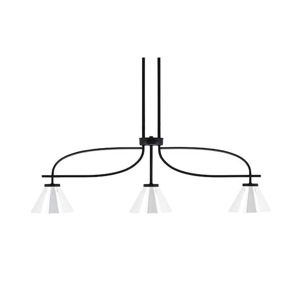 Unbranded Olympia 3-Light Matte Black Billiard Light with 14 in. Matte Black Cone Metal Shades, no blulbs included