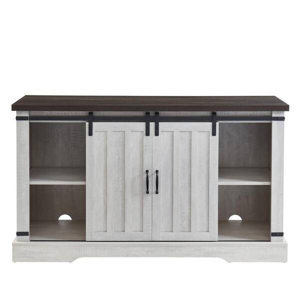 Edyo Living 54 In Freestanding Media Console Electric Fireplace Tv Stand With Sliding Barn Door Stone Gray Cytvs16 Whi Sliding Barn Door In Stone Gray, Sliding Door Media Console