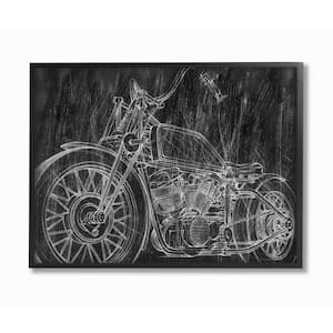 24 in. x 30 in. "Monotone Black and White Motorcycle Sketch" by Ethan Harper Framed Wall Art