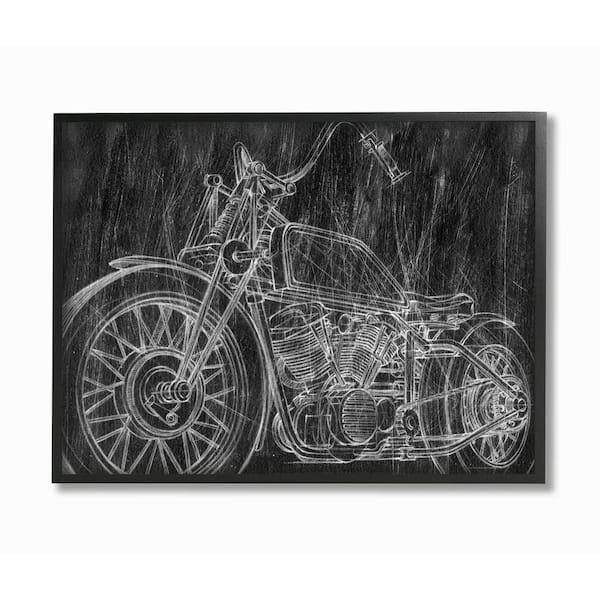 Stupell Industries 24 in. x 30 in. "Monotone Black and White Motorcycle Sketch" by Ethan Harper Framed Wall Art