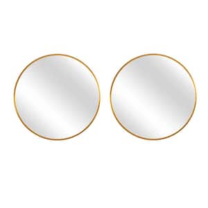16 in. W x 16 in. H Round Aluminum Alloy Framed Bathroom Vanity Mirror Gold Wall Mirror 2-Pieces