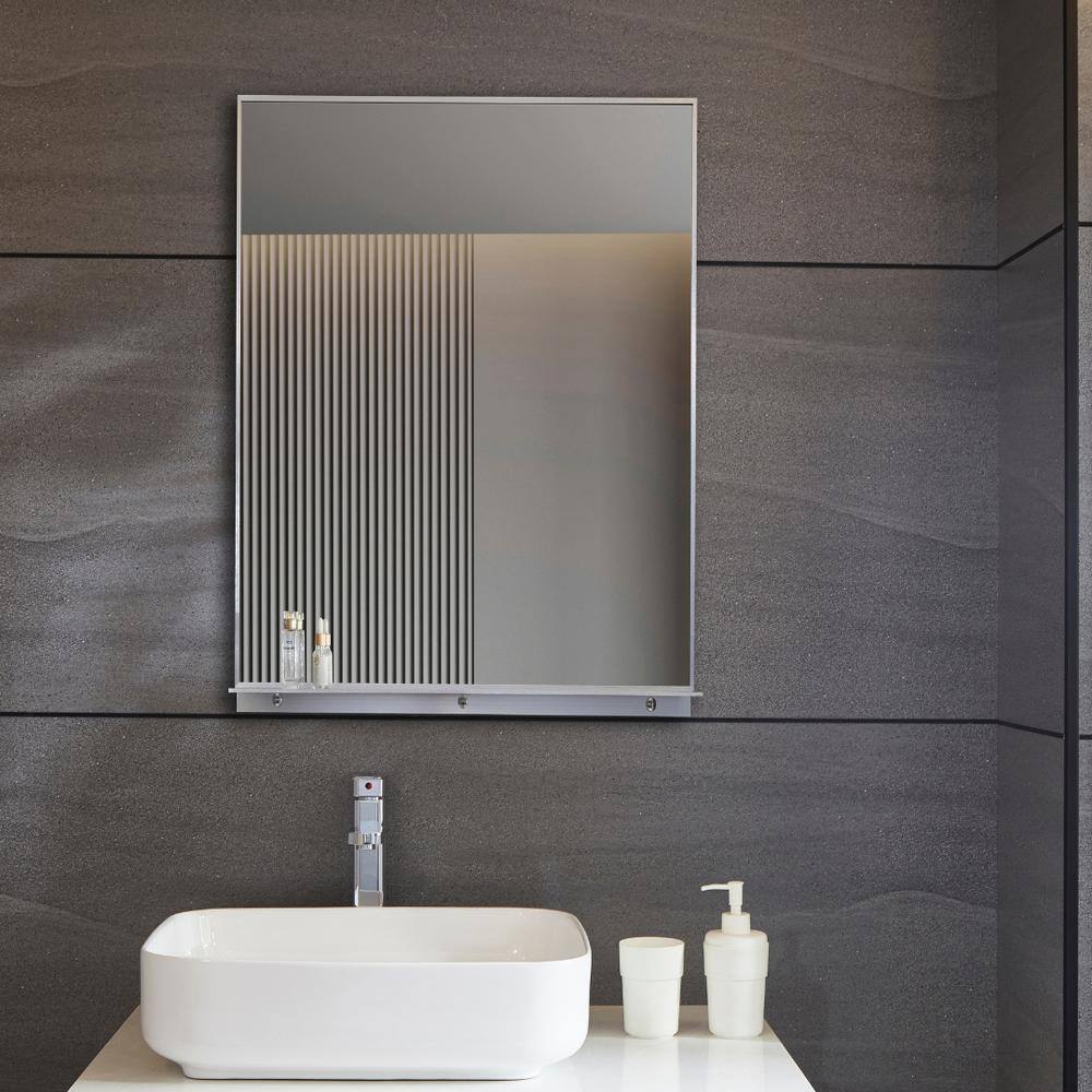 Lexi 24" x 32" Silver Aluminum Rectangular Mirror with Shelf