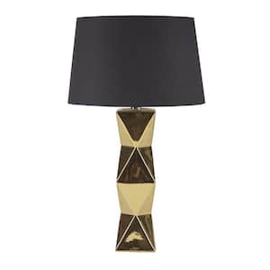23.43 in. Black Contemporary Rechargeable Standard Light Blub Fixture Geometric Ceramic Table Lamp with Black Shade