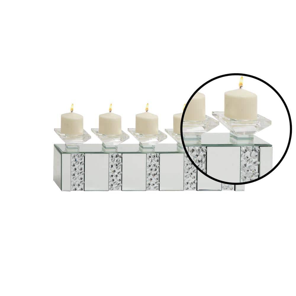 Elegant Silver Glass 24" Pillar Candelabra with Mirrored Accents