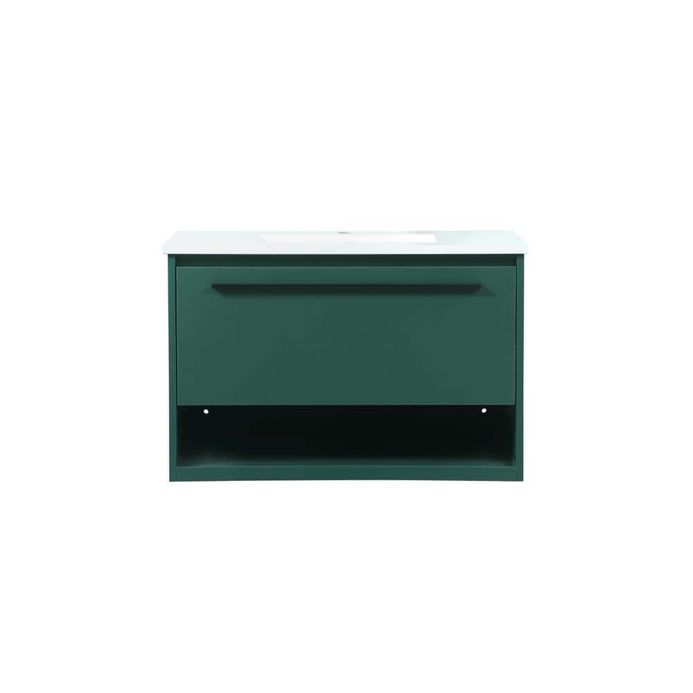 Simply Living 30 in. Single Bathroom Vanity in Green with Engineered Marble