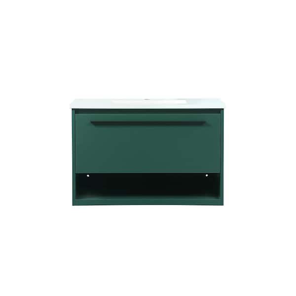 Unbranded Simply Living 30 in. Single Bathroom Vanity in Green with Engineered Marble Vanity Top in Ivory White
