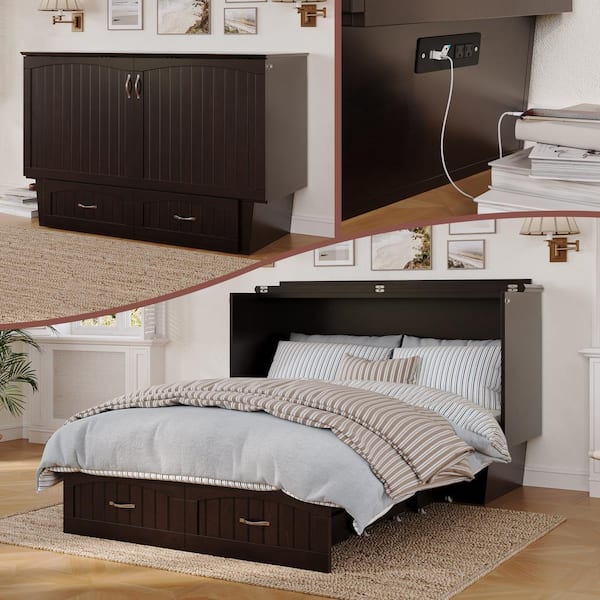 AFI Nantucket Murphy Bed Espresso Queen Chest with Charging Station and Coolsoft Mattress