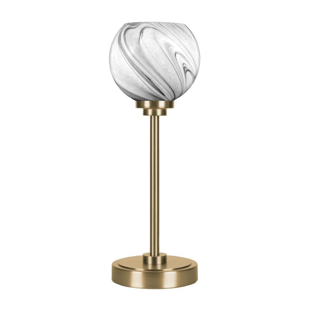 Quincy 16.5 in. New Age Brass Accent Lamp with Onyx Swirl Glass Shade