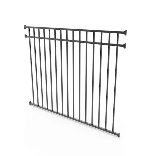 4.5 ft. x 6 ft. Textured Black Aluminum Flat Top Spaced Picket Metal Fence Panel Kit
