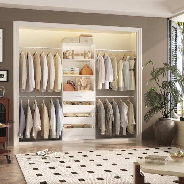 Aheaplus Closet System with 4 Hanging Rods, 4-9Ft Wood Closet