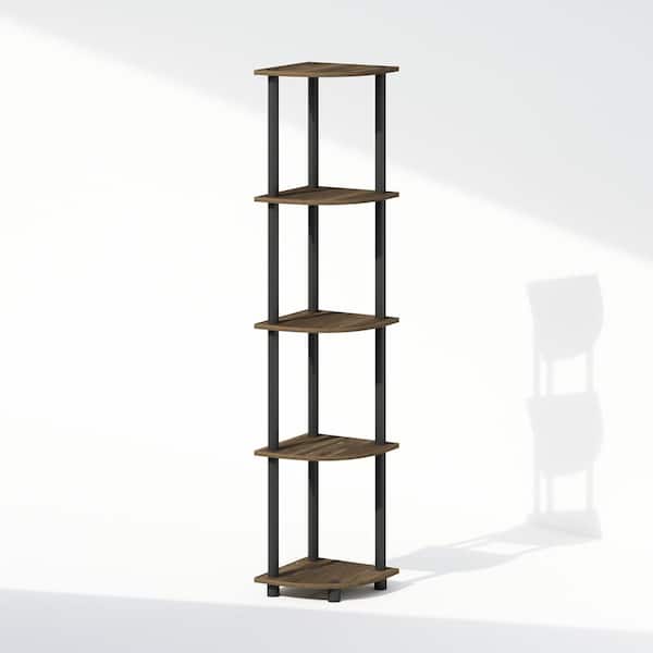 Furinno Turn-N-Tube 57.7 in. Tall Columbia Walnut/Black Wood 5-Shelf Bookcase