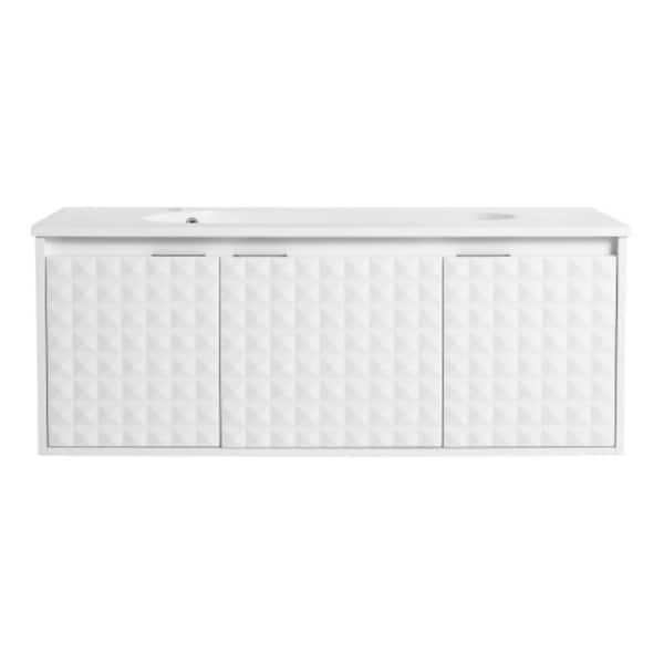 Sanlan GLEM03 48.00 in. W x 18.20 in. D x 18.50 in. H Single Sink Floating Bath Vanity in White with White Solid Surface Top