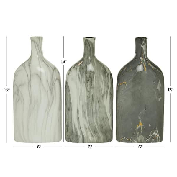 6 in., 13 in. Gray Faux Marble Ceramic Decorative Vase (Set of 3)