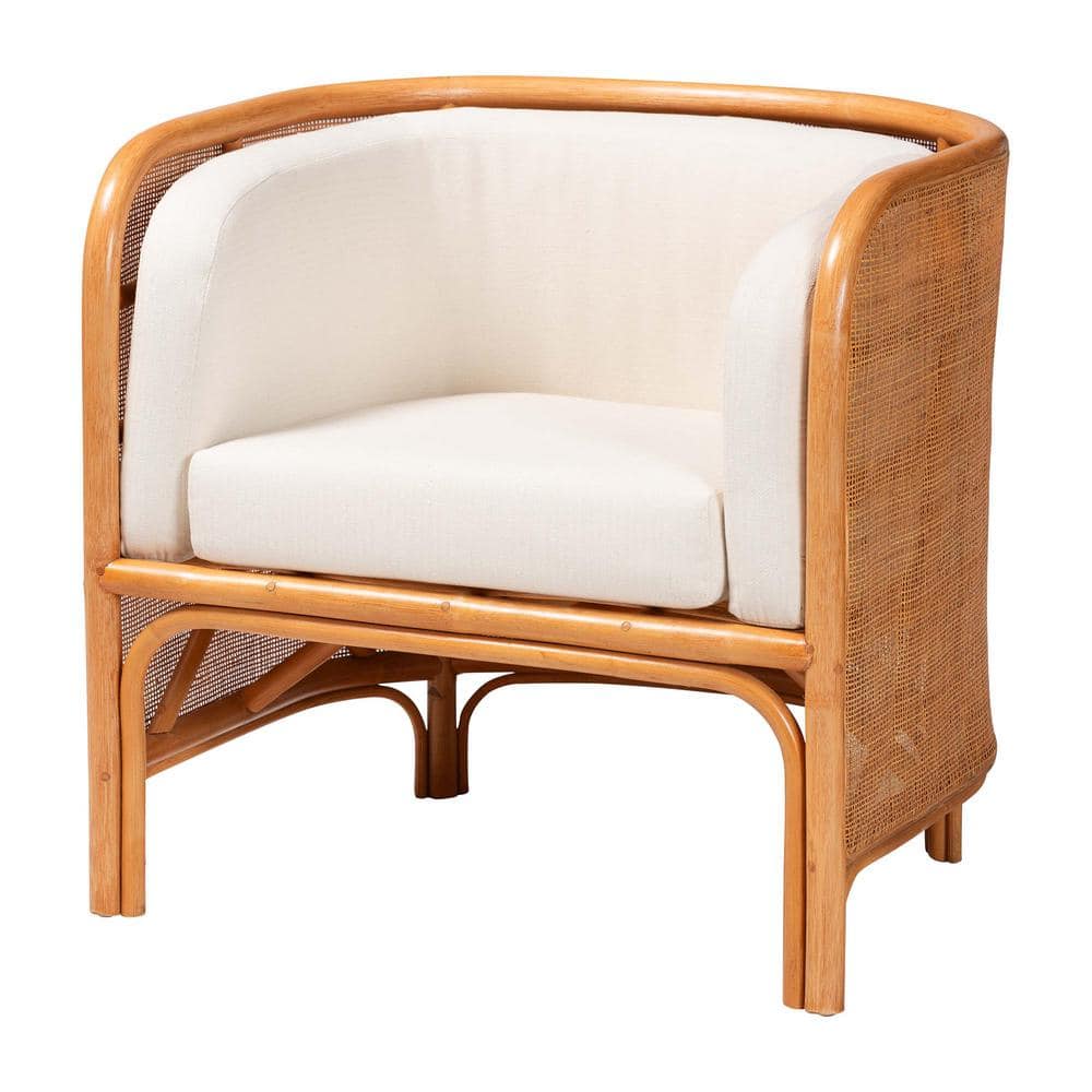 Handcrafted White and Honey Rattan Geometric Accent Chair