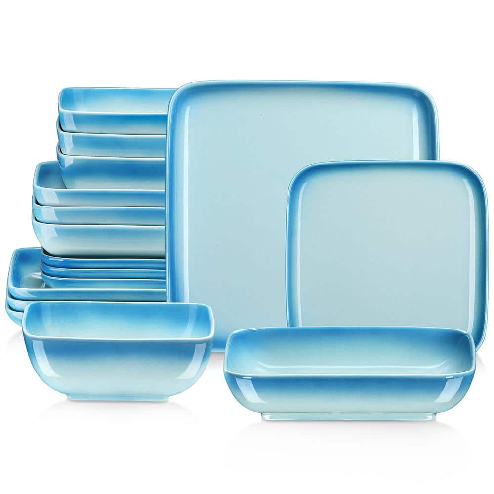LOVECASA 16Piece Gradient Color Blue Stoneware Dinnerware Set (Service