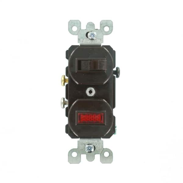 20 Amp Commercial Grade Combination Single Pole Toggle Switch and Neon Pilot Light, Brown 5336
