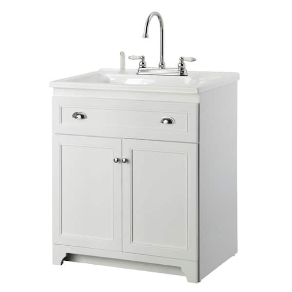 Foremost Keats 30 in. Laundry Vanity in White and Premium Acrylic Sink in White and Faucet Kit