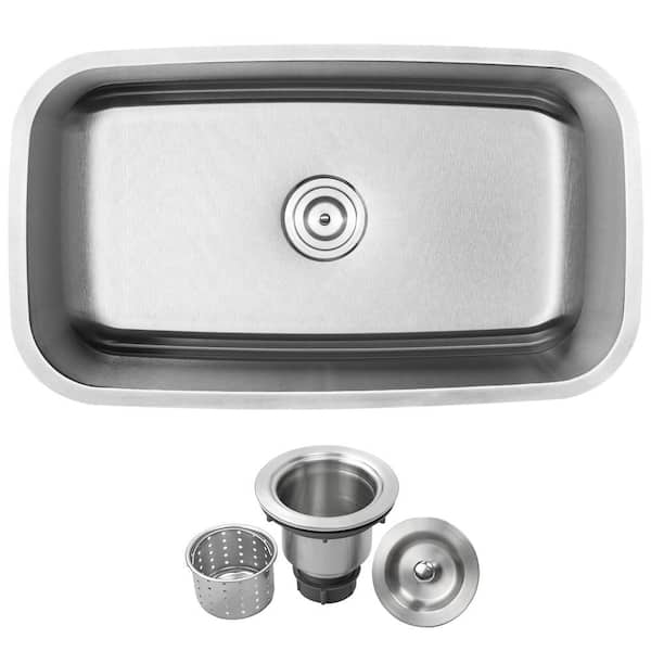 Ticor Foster Undermount 18-Gauge Stainless Steel 31.5 in. Single Bowl Kitchen Sink with Basket Strainer