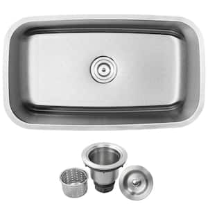Haven Undermount 16-Gauge Stainless Steel 31.5 in. Single Basin Kitchen Sink with Basket Strainer