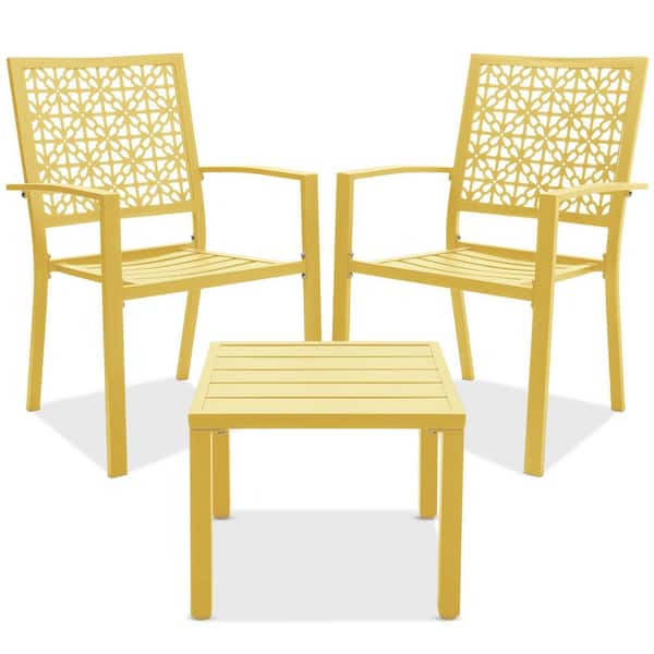 Best Choice Products Yellow 3-Piece Metal Outdoor Patio Bistro Set with 2 Stackable Chairs and Table