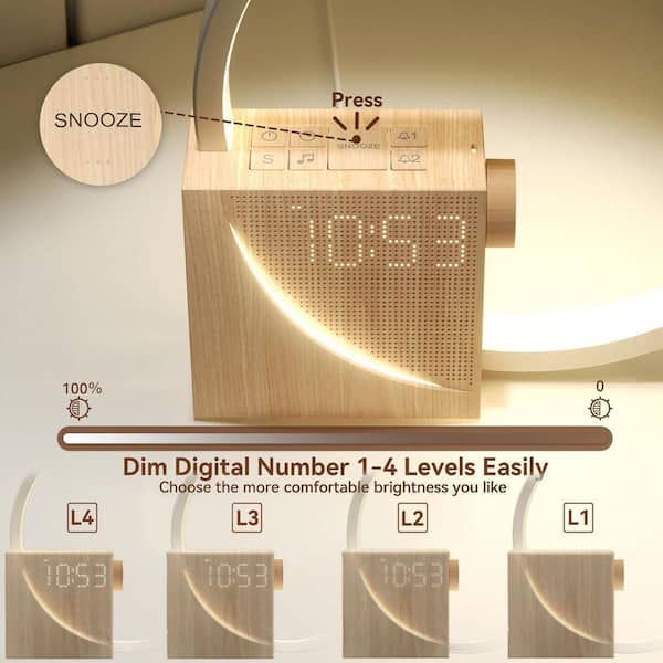 White Digital Sunrise Alarm Clock with Gradual Wake Up Light, 10