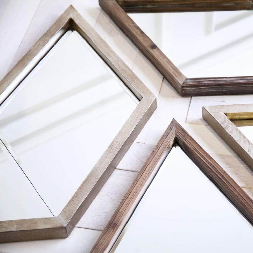 Brown Rectangular Wood Frame Wall Mirror