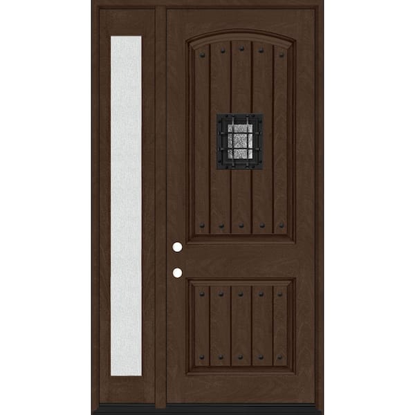 Steves & Sons Regency 51 in. x 96 in. 2P Plank Cavalier Speakeasy RHIS Hickory Stain Fiberglass Prehung Front Door w/12in. Rain SL