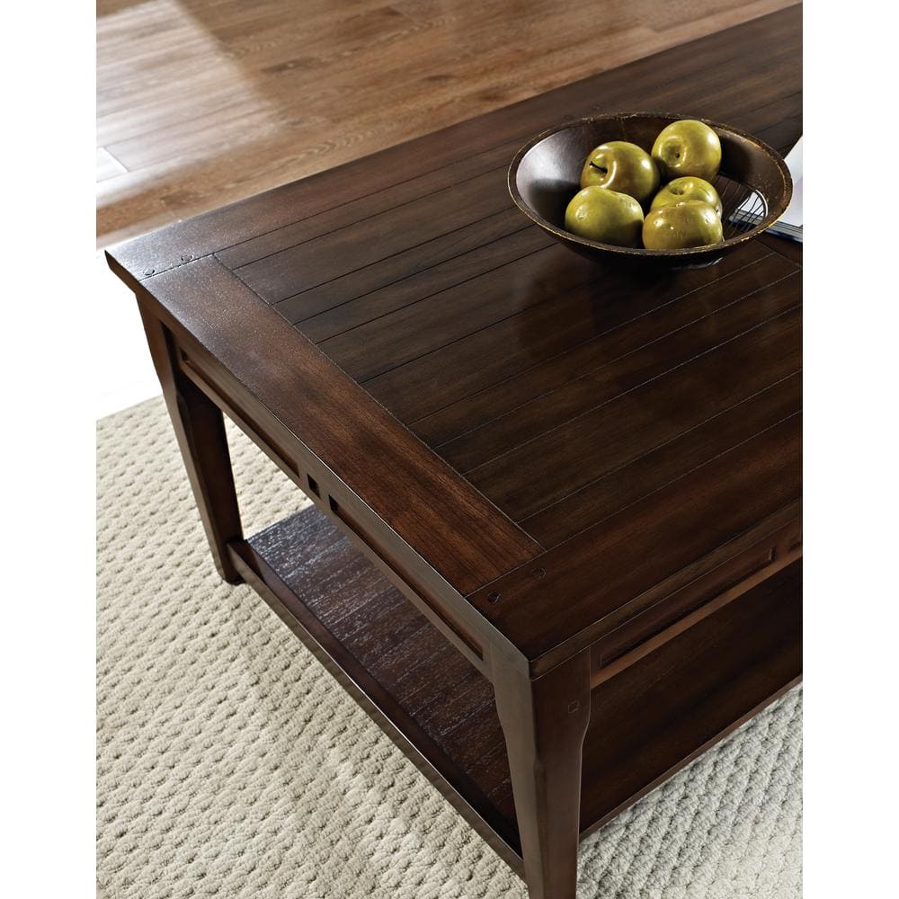 Transitional Walnut Wood Rectangular Lift-Top Coffee Table with Storage