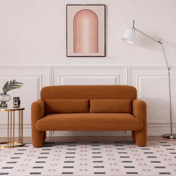 Unbranded 59 in. Orange Fabric 2-Seater Loveseat with Support Pillow for Apartment, Office, Living Room