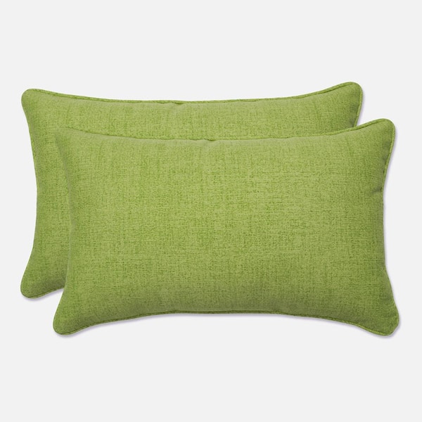 Solid Green Rectangular Outdoor Lumbar Throw Pillow 2-Pack