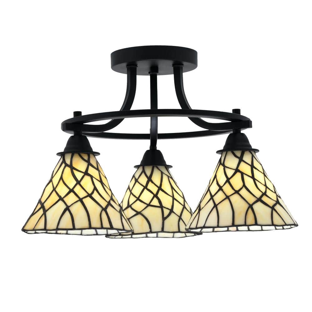 Madison 3-Light Semi-Flush Shown In Matte Black Finish With 17.25 in. Sandh