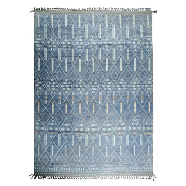 Blue 8 ft. x 12 ft. Hand-Knotted Wool Contemporary Marrakech Handspun, Elegant and Durable Rug for Enhance, Area Rug
