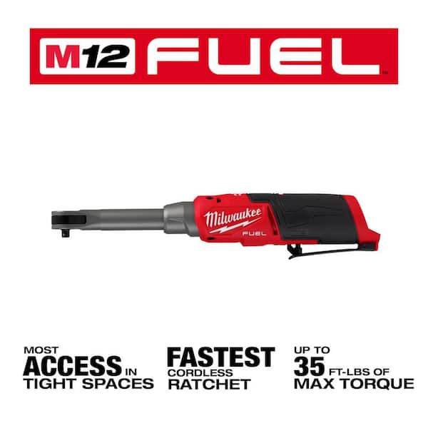 M12 FUEL 12-Volt 3/8 in. Extended Reach High Speed Cordless Ratchet w/M12 Grease Gun & (2) M12 HO 2.5 Ah Battery Packs