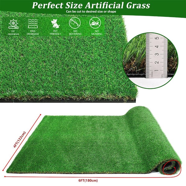 U'Artlines Green Artificial Grass Rug Indoor Outdoor 3 FTx5 FT( 15 Square Ft) 1.2 Inch Thick Realistic Grass Lawn Turf Fake Grass Mat With Drainage Holes For Garden Backyard Patio Balcony Dogs