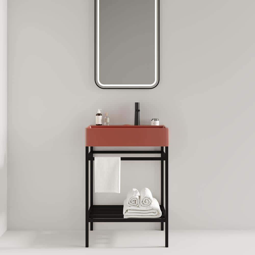 Sarlai 24 in. Red Rectangular Freestanding Ceramic Bathroom Console