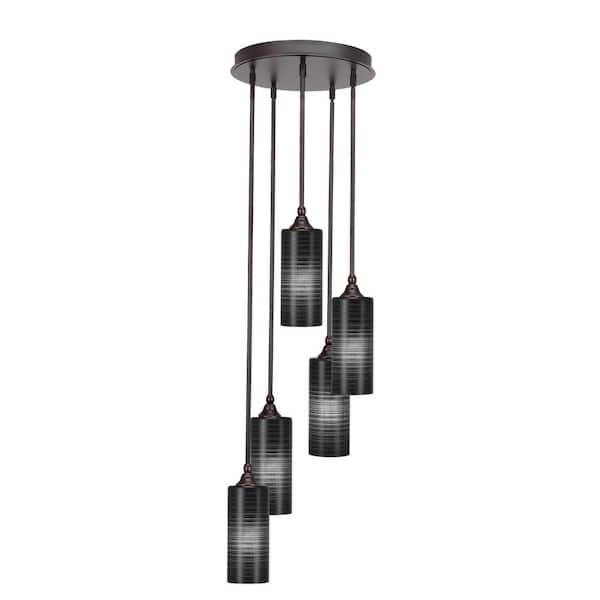 Unbranded Villa 5 Light Dark Granite Pendant, Cluster Pendant Light with 4 in. Black Matrix Glass Shades, No Bulbs Included