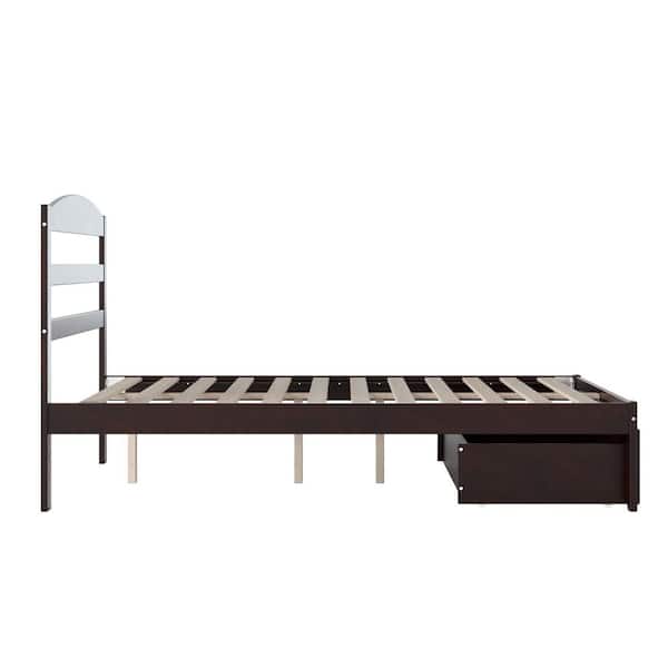 Warren, Solid Wood Platform Bed with Foot Drawer, Full, Espresso