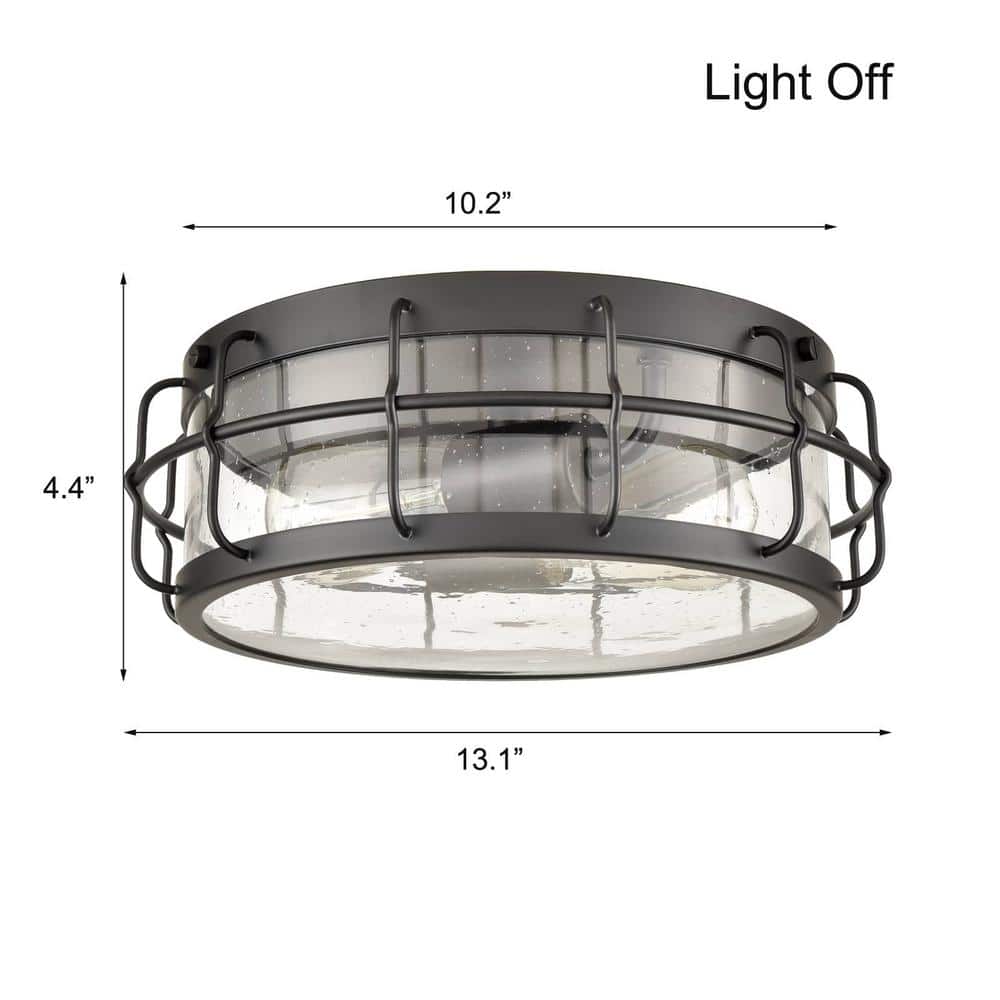Black Industrial Drum Flush Mount Ceiling Light with Clear Glass Shade