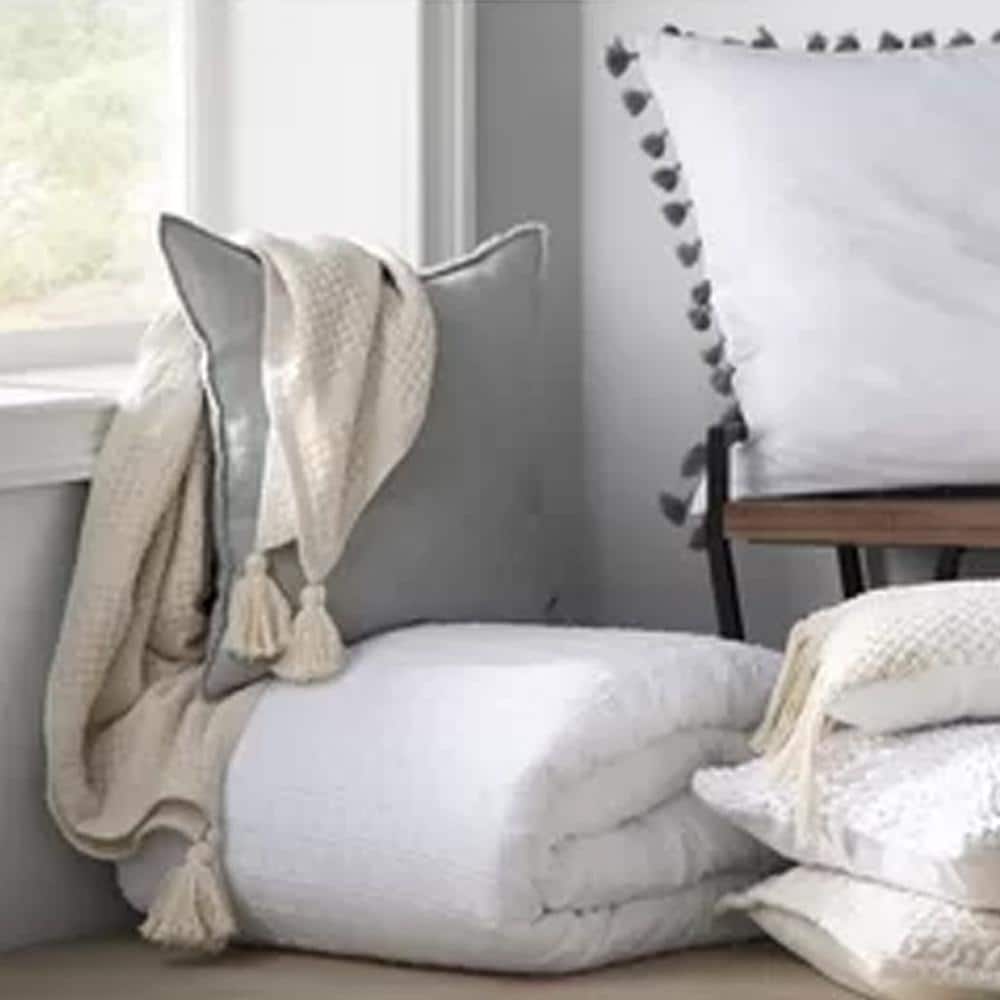 Cozy Harbor Organic Cotton Reversible Throw Blanket, Cream, 50" x 60"