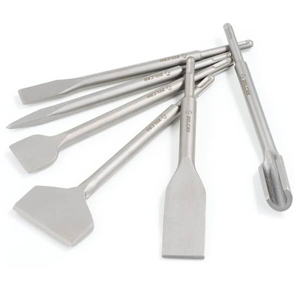 6 Pcs Masonry Concrete Drill Bit Set, Tile Grooving Scraping Flat Point Scaling Chisel 40Cr Steel Rotary Hammer Drill
