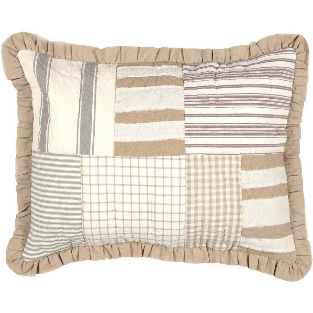 Grace Patchwork Creme White Cotton Standard Sham with Burlap Ruffle