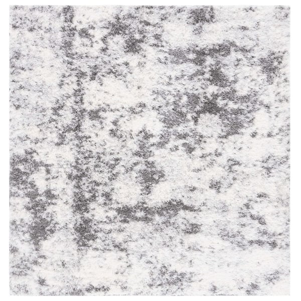 Lindsay Shag 7 ft. x 7 ft. Ivory/Gray Distressed Abstract Square Area Rug