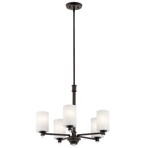 KICHLER Joelson 24 in. 5-Light Olde Bronze Transitional Shaded Cylinder Chandelier for Dining Room