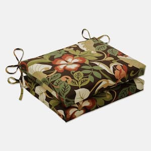 Floral 18.5 in. x 16 in. Outdoor Dining Chair Cushion in Brown/Green (Set of 2)