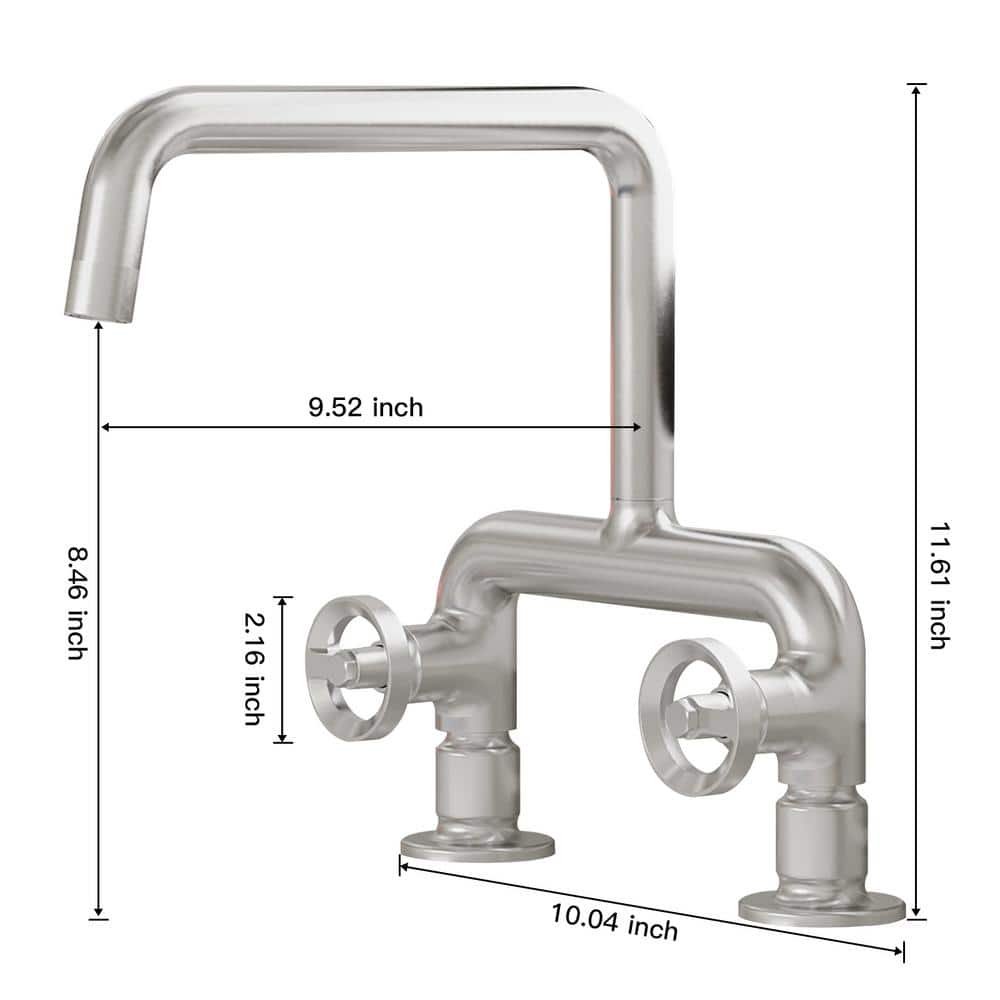 Brushed Nickel Double Handle Deck Mount Kitchen Faucet with 360° Swivel Spout